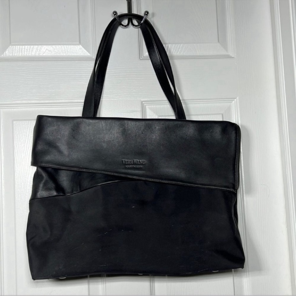 VERA WANG SIGNATURE Convertible Leather & Nylon Work Tote EUC